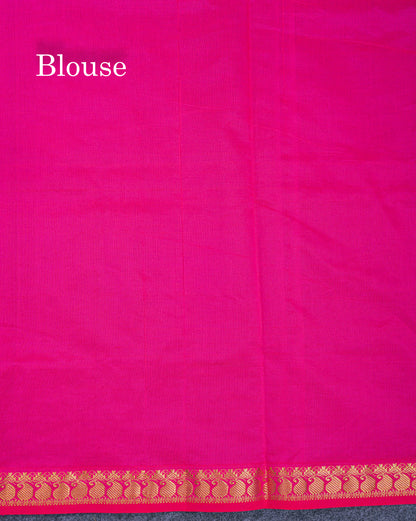 Beautiful Dark Brown Semi Silk Cotton Saree With Contrast Rani Pink Blouse