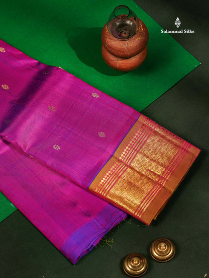 One Side Border Pure Silk Saree - Magenta Pink Zari Butta With Contrast Mustard Yellow Traditional Border