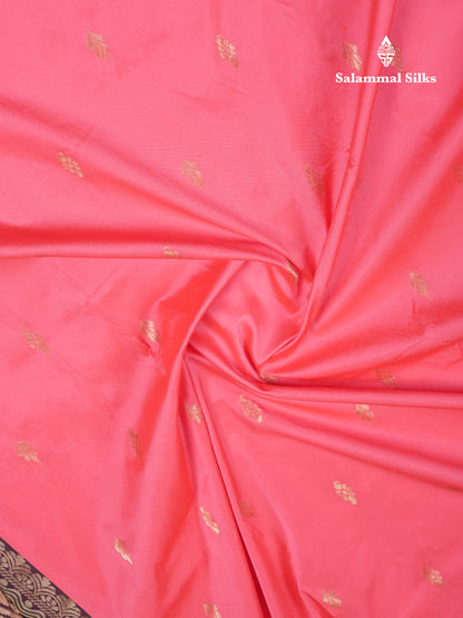 11 Yards Semi Silk Saree Dark Peach with Contrast Bottle Green Traditional Border