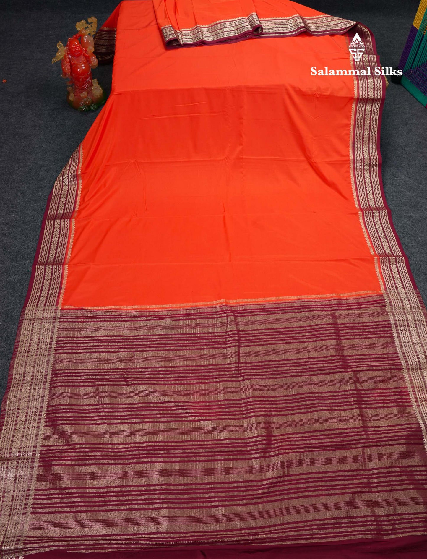 Beautiful Navy Blue Plain Semi Mysore Silk Saree With Contrast Pink Traditional Border