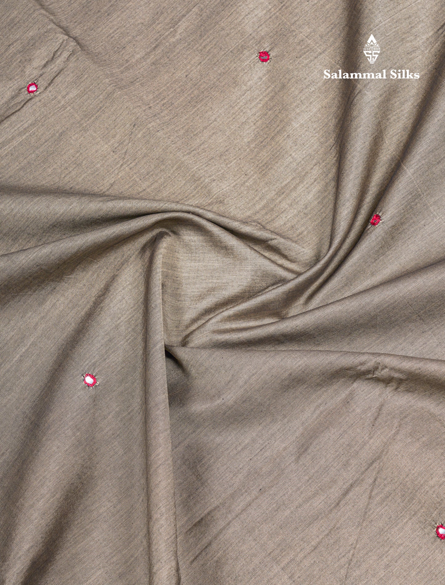 Beautiful Grey White Mirror Work South Cotton Printed Saree With Contrast Maroon Blouse