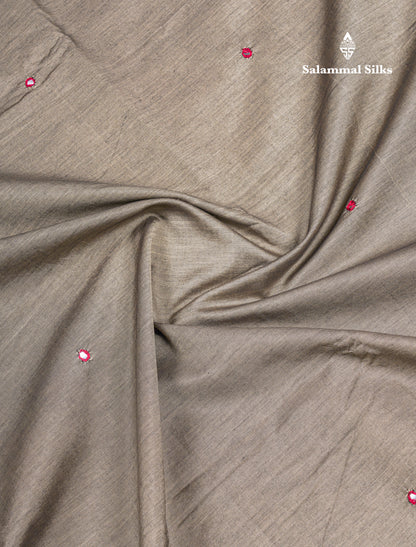 Beautiful Grey White Mirror Work South Cotton Printed Saree With Contrast Maroon Blouse
