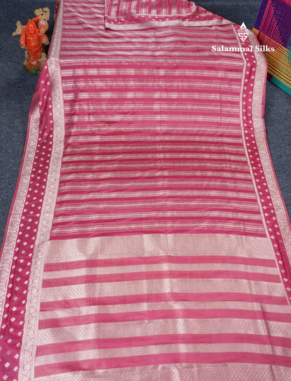 Beautiful Pink Shade Russian Silk Saree With Fancy Self Border