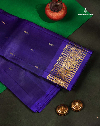 One Side Border Pure Silk Saree - Royal Purple Zari Butta With Traditional Border