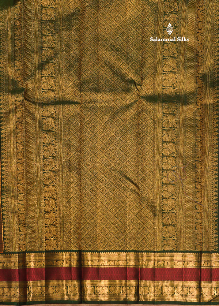 Peach Colour Checks Pure Kanjivaram Silk Saree With Traditional Double Border