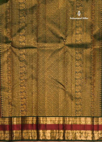 Peach Colour Checks Pure Kanjivaram Silk Saree With Traditional Double Border