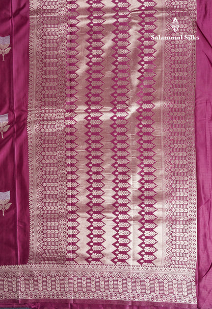 Beautiful Magenta Russian Silk Saree With Fancy Self Border
