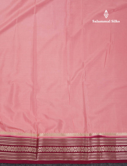 Beautiful Navy Blue Plain Semi Mysore Silk Saree With Contrast Pink Traditional Border
