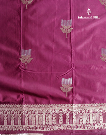 Beautiful Magenta Russian Silk Saree With Fancy Self Border