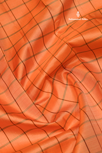 Peach Colour Checks Pure Kanjivaram Silk Saree With Traditional Double Border