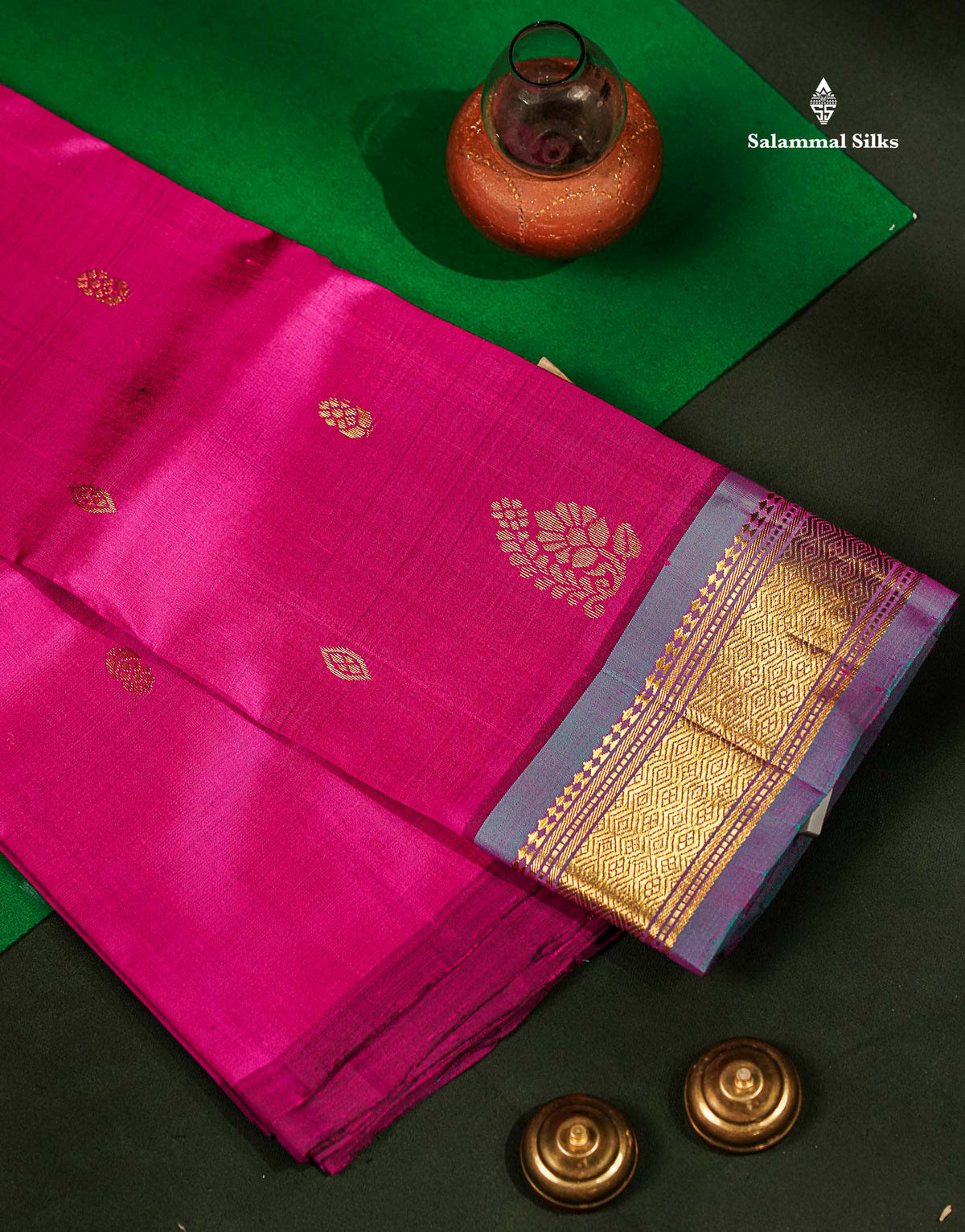 Beautiful Vadamalli Pure Kanjivaram Silk Saree With Contrast Blue Shade Traditional One Side Border