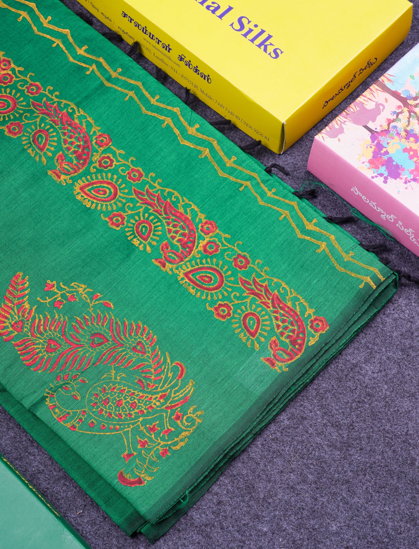 Beautiful Saffire Green South Cotton Printed Saree With Contrast Yellow Blouse
