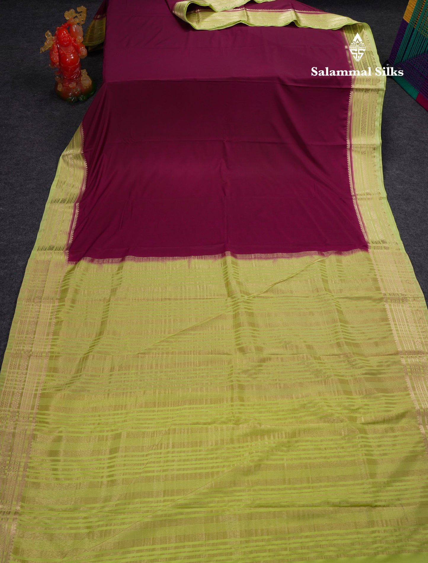 Beautiful Navy Blue Plain Semi Mysore Silk Saree With Contrast Pink Traditional Border