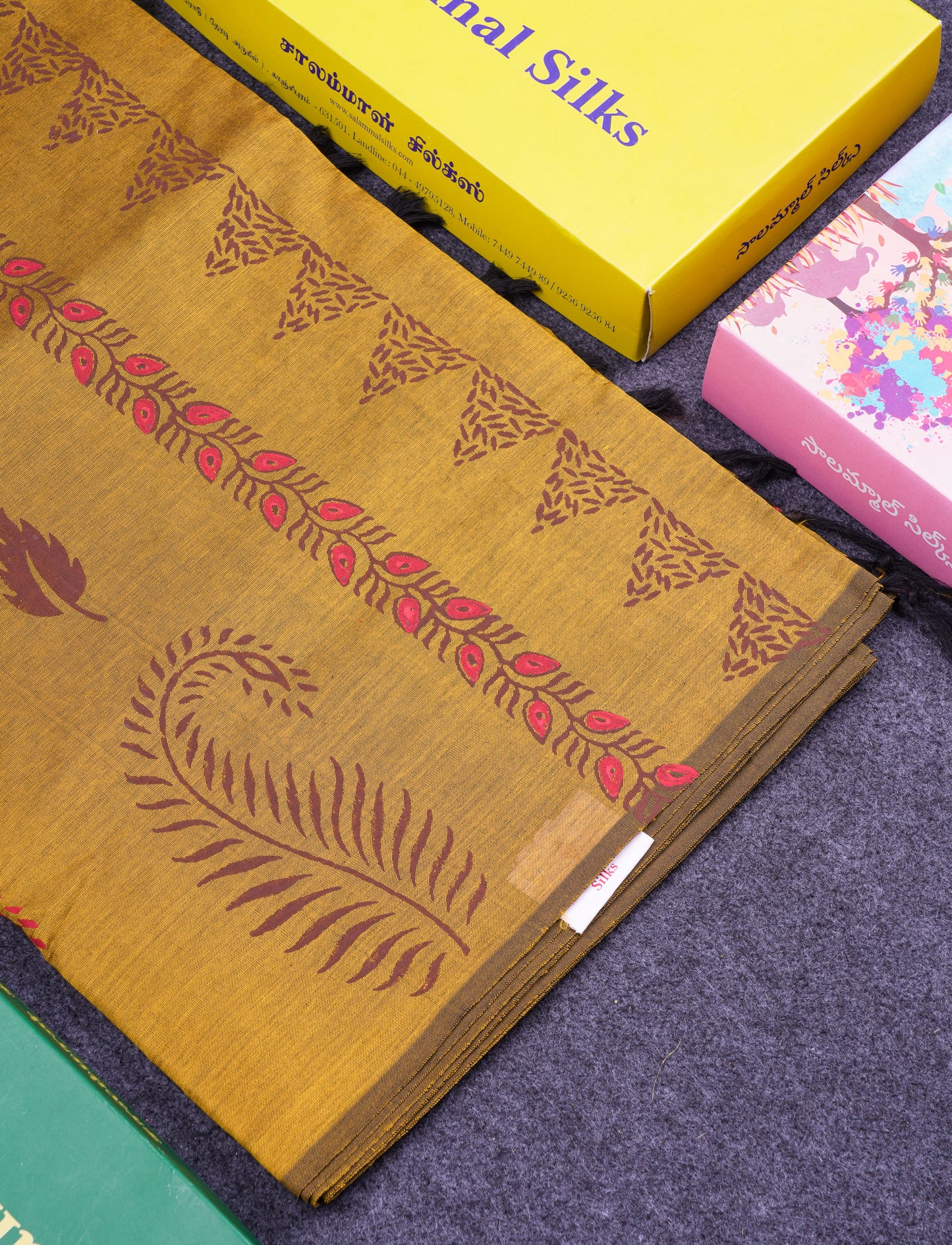 Beautiful Mustard Yellow South Cotton Printed Saree With Contrast Brown Blouse