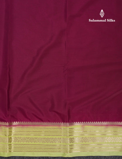 Beautiful Navy Blue Plain Semi Mysore Silk Saree With Contrast Pink Traditional Border
