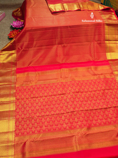 Chilly Red Bridal Pure Kanjivaram Silk Saree With Self Border