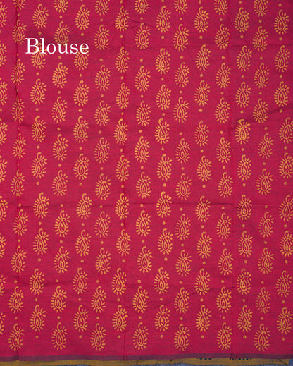Beautiful Olive Mustard Yellow Mirror Work South Cotton Printed Saree With Contrast Maroon Blouse
