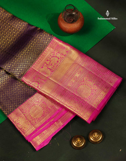 Beautiful Dark Navy Blue Bridal Pure Kanjivaram Silk Saree With Contrast Light Pink Traditional Evening Morning Border