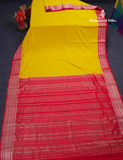 Beautiful Navy Blue Plain Semi Mysore Silk Saree With Contrast Pink Traditional Border
