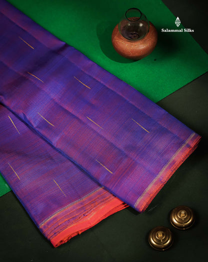 Pure Zari Kanjivaram Silk Saree - Dual Tone Blue Purple Colour Body Malli Moggu Butta With Contrast Pink Blouse
