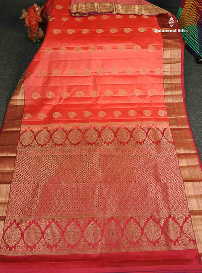 Pure Kanjivaram Silk Saree - Peach Colour Body With Traditional Border