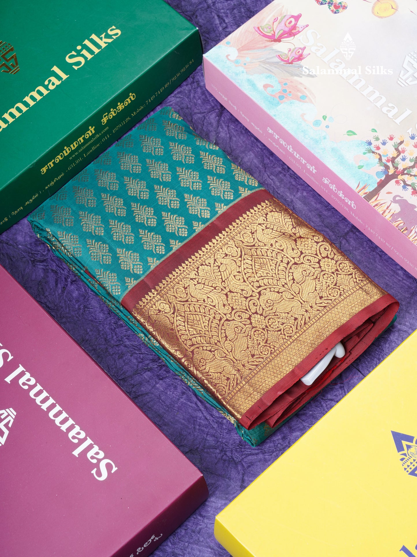 Ramar Blue Beautiful Bridal Pure Kanjivaram Silk Saree With Maroon Border