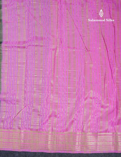 Beautiful Navy Blue Plain Semi Mysore Silk Saree With Contrast Pink Traditional Border