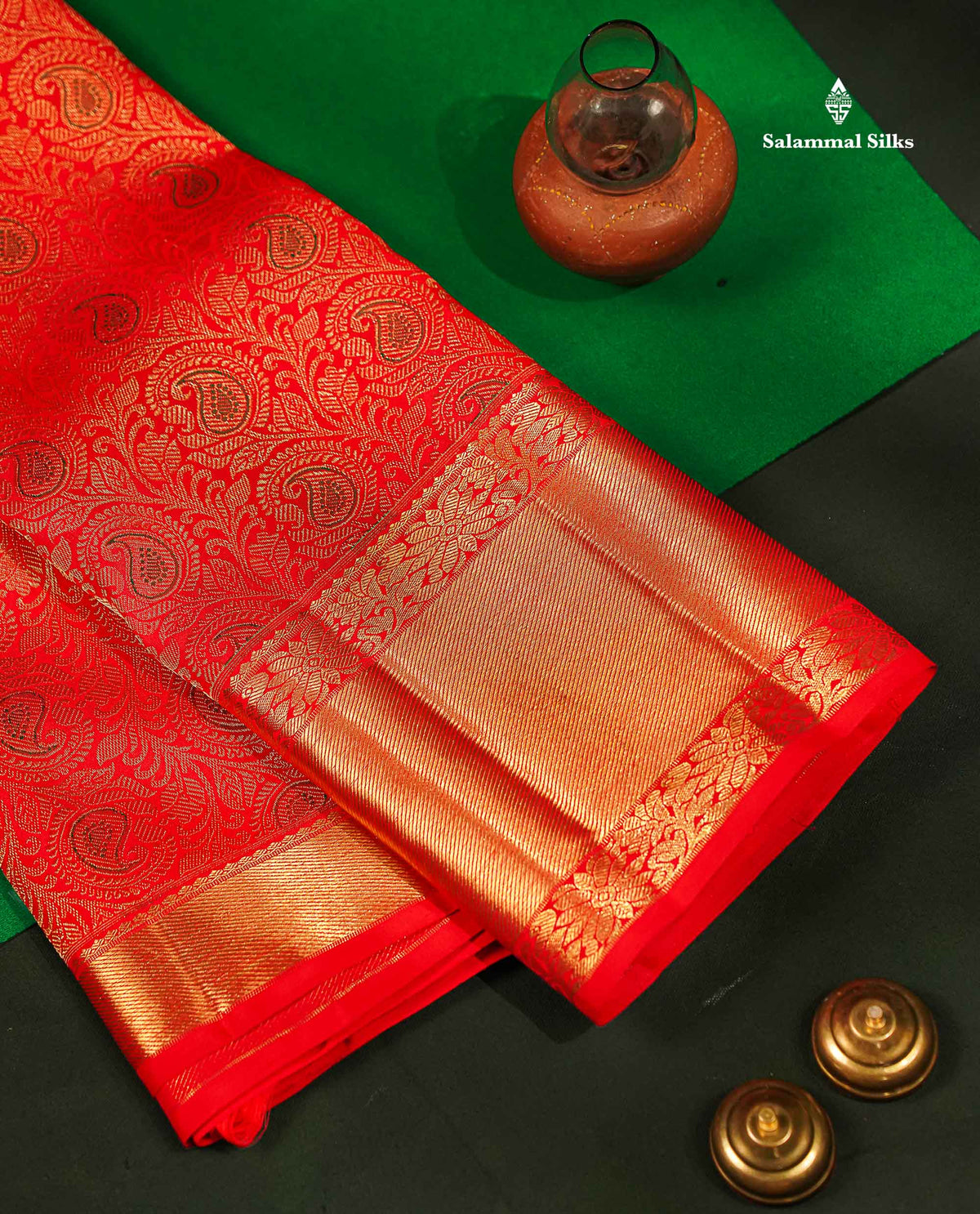 Beautiful Red Menakari Work Bridal 2G Pure Kanjivaram Silk Saree With Traditional Evening Morning Border