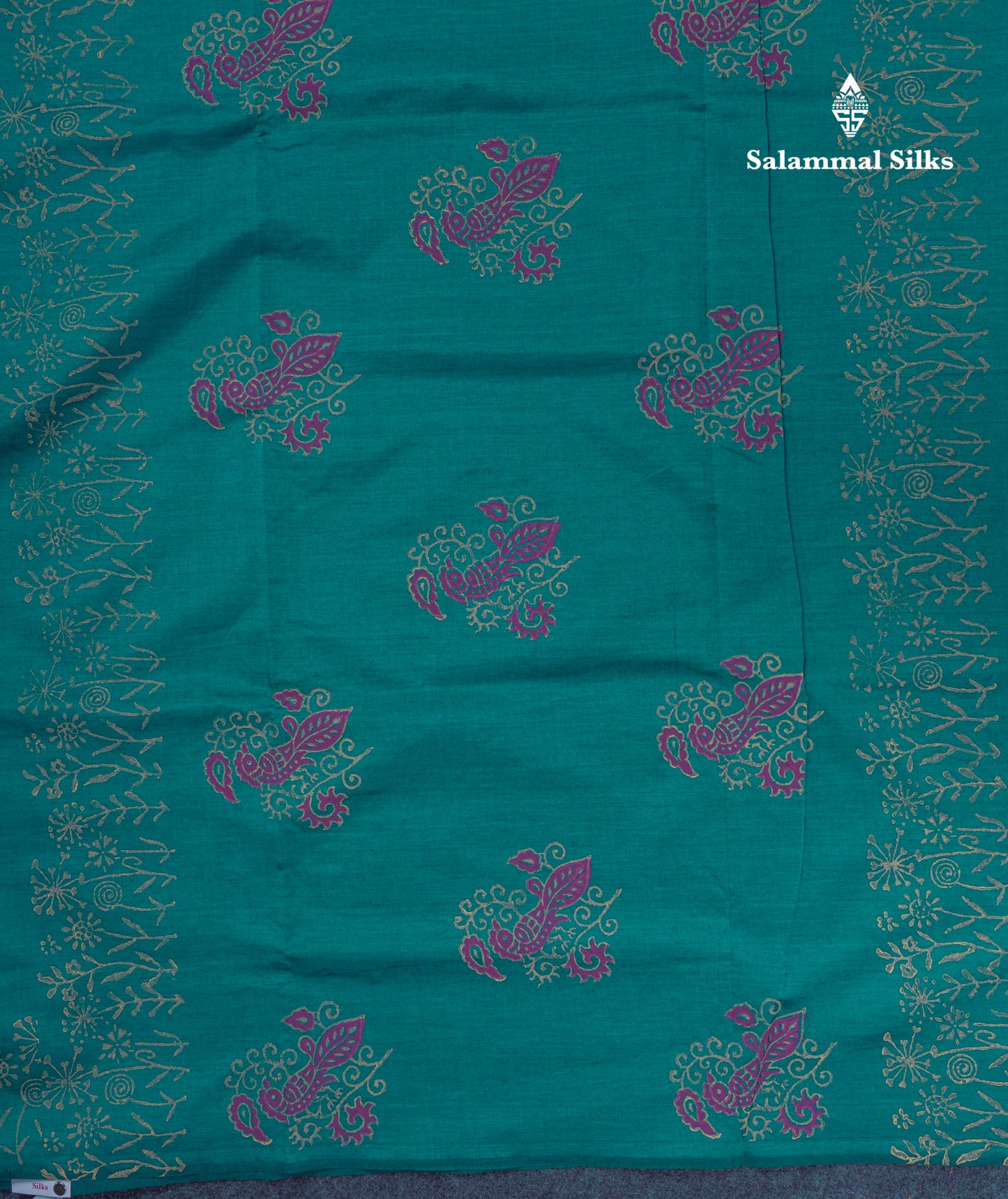 Beautiful Peacock Green South Cotton Printed Saree With Contrast Grey White Blouse