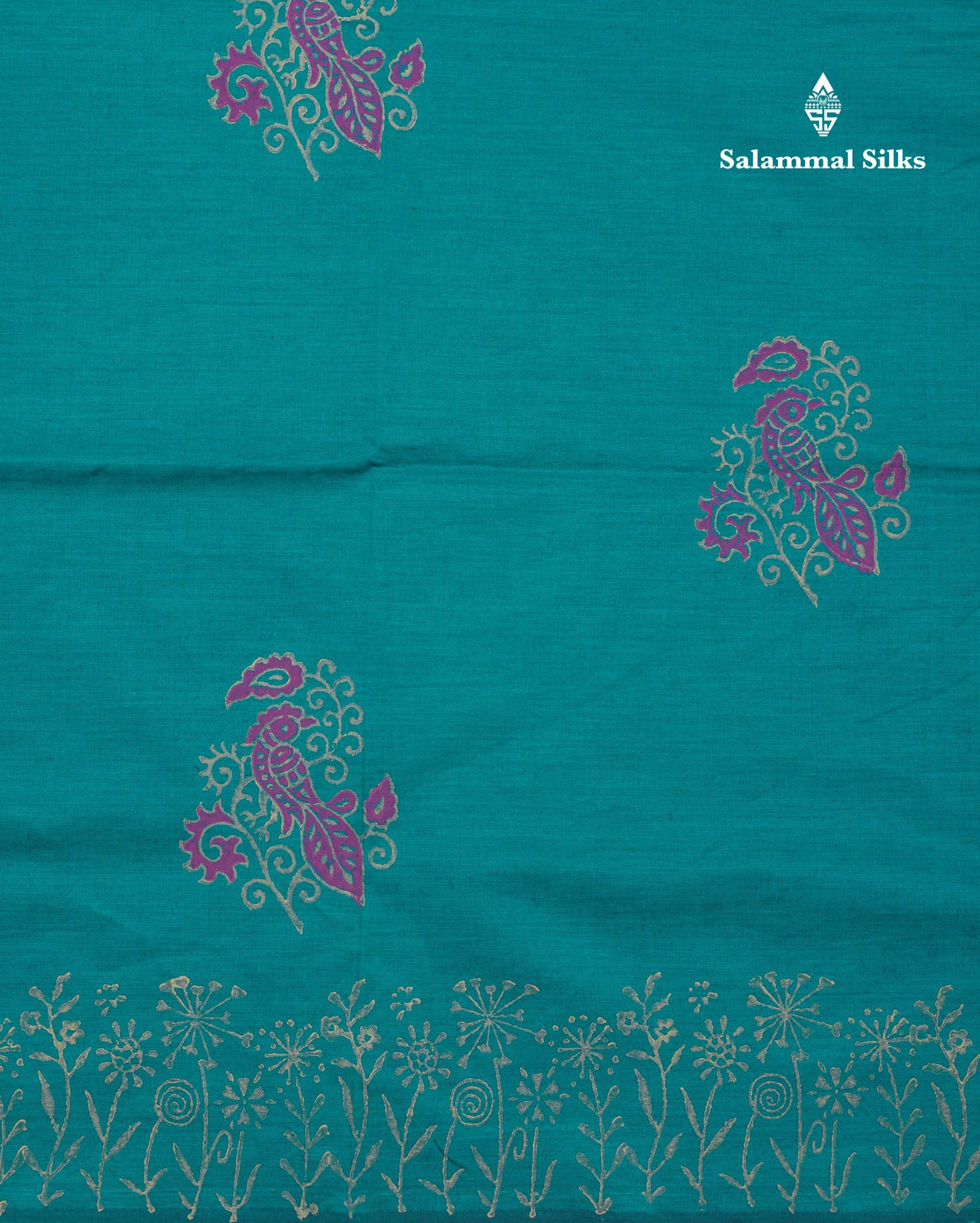 Beautiful Peacock Green South Cotton Printed Saree With Contrast Grey White Blouse