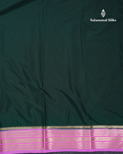 Beautiful Navy Blue Plain Semi Mysore Silk Saree With Contrast Pink Traditional Border
