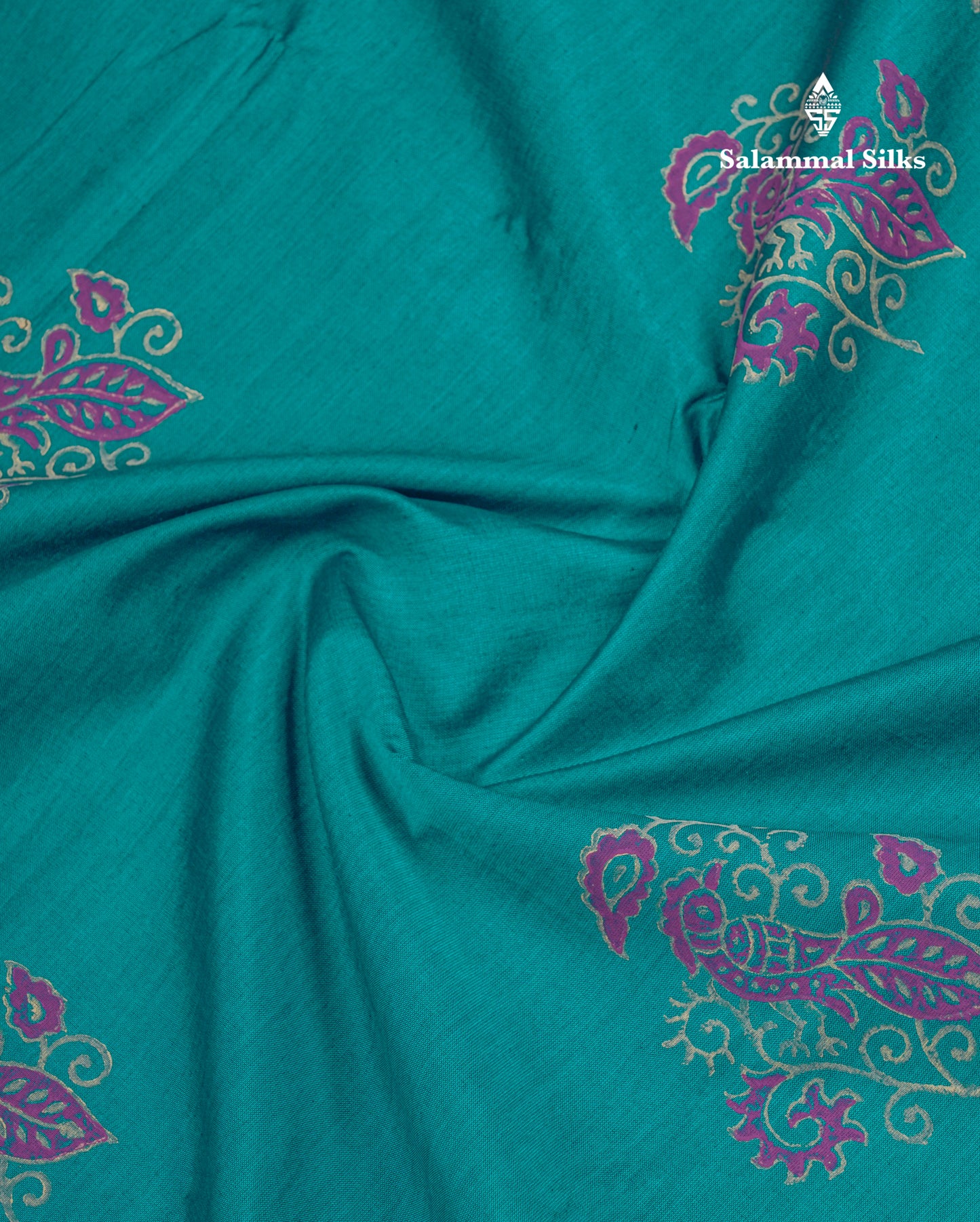 Beautiful Peacock Green South Cotton Printed Saree With Contrast Grey White Blouse