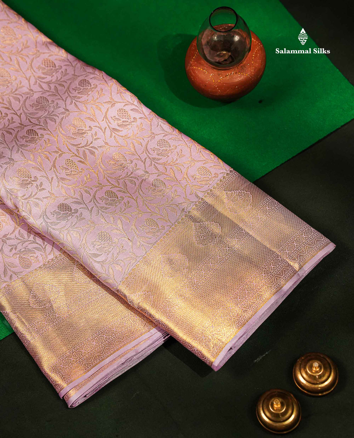 Beautiful Lavender Bridal Pure Kanjivaram Silk Saree With Traditional Medium Border