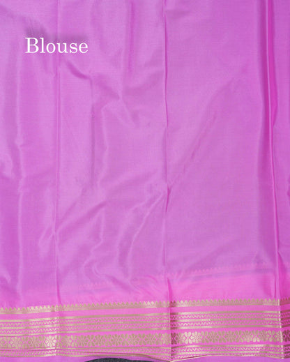 Beautiful Navy Blue Plain Semi Mysore Silk Saree With Contrast Pink Traditional Border