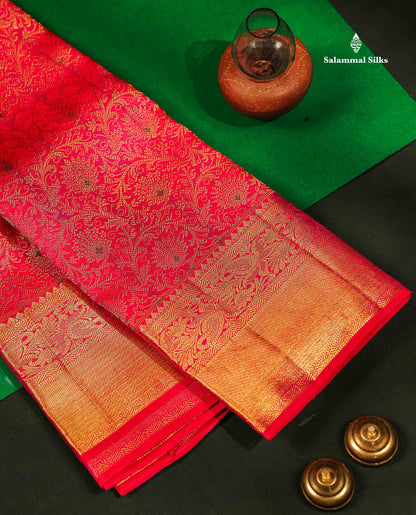 Beautiful Dual Tone Pink Menakari Work Bridal Pure Kanjivaram Silk Saree With Traditional Border