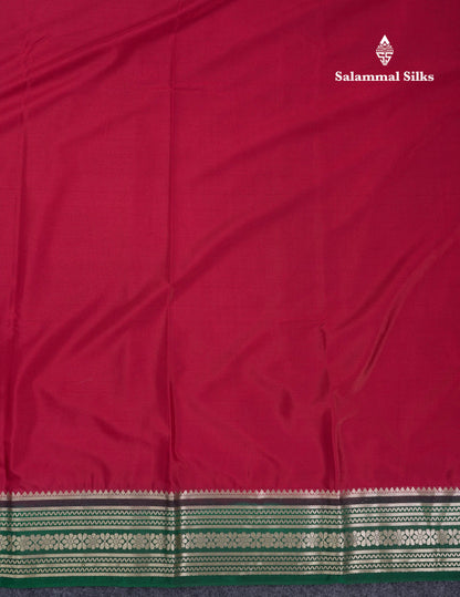 Beautiful Navy Blue Plain Semi Mysore Silk Saree With Contrast Pink Traditional Border