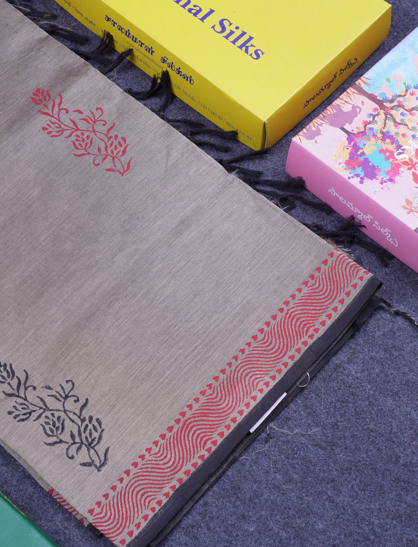 Beautiful Cream Sandal South Cotton Printed Saree With Contrast Black Blouse