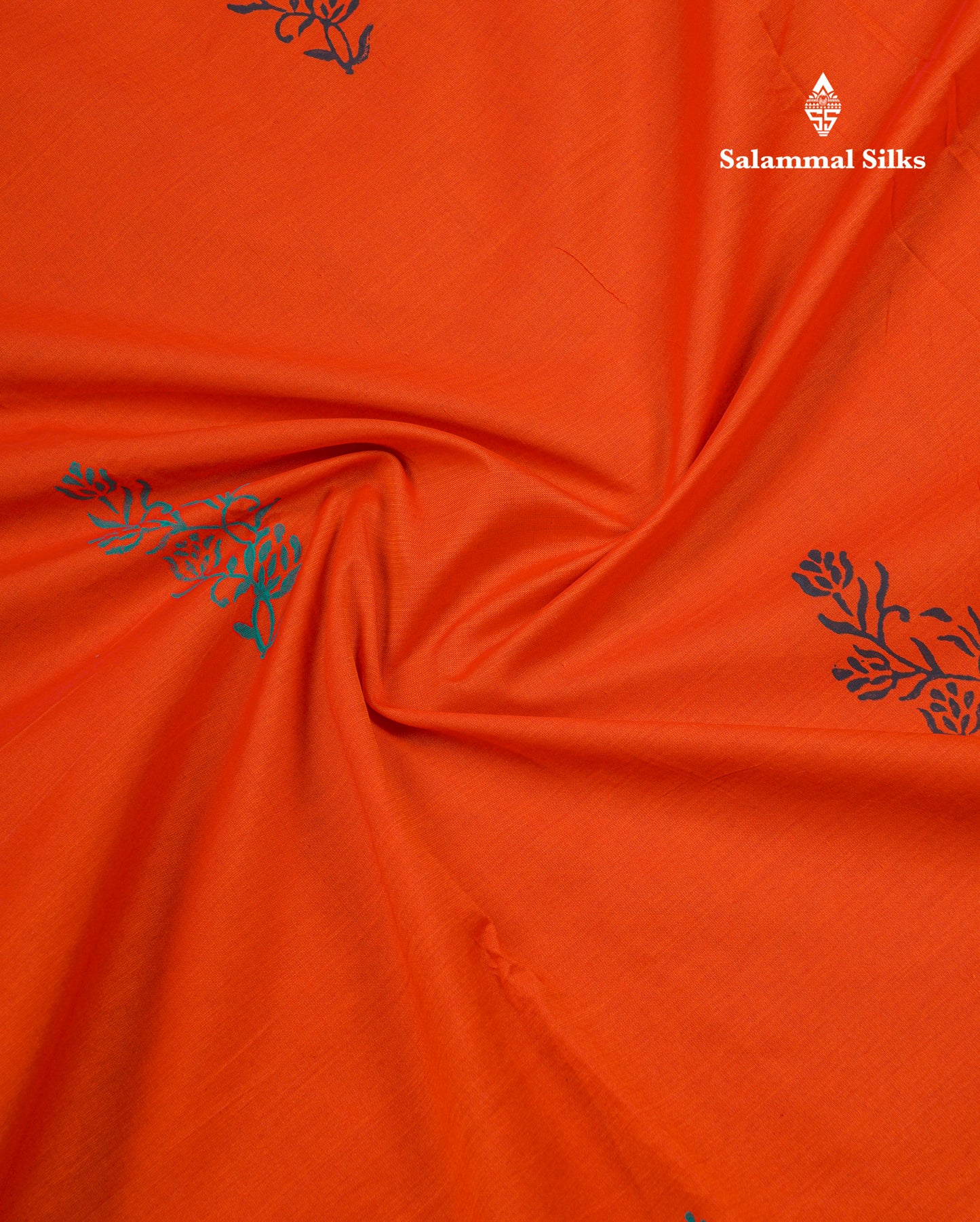 Beautiful Orange South Cotton Printed Saree With Contrast Black Blouse