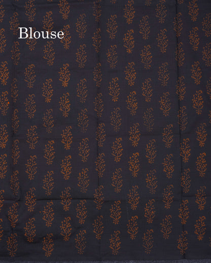 Beautiful Orange South Cotton Printed Saree With Contrast Black Blouse