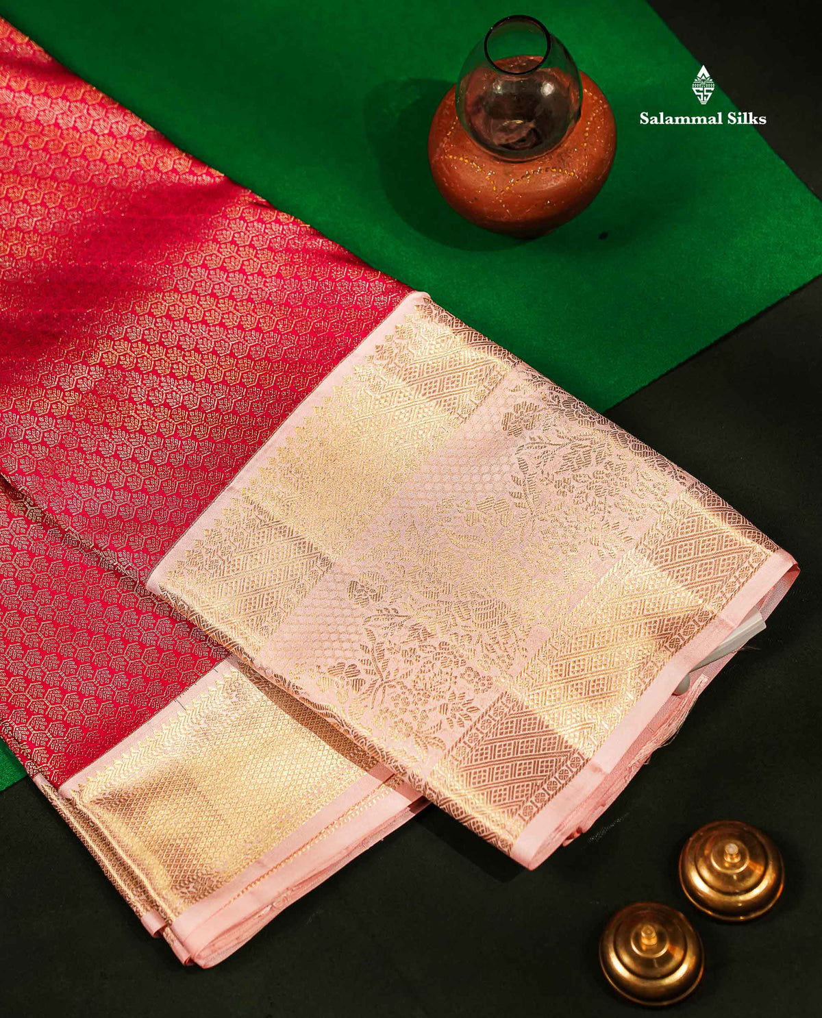 Beautiful Pink Bridal Pure Kanjivaram Silk Saree With Contrast Baby Pink Traditional Evening Morning Border