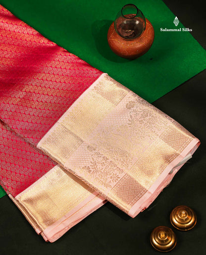 Beautiful Pink Bridal Pure Kanjivaram Silk Saree With Contrast Baby Pink Traditional Evening Morning Border