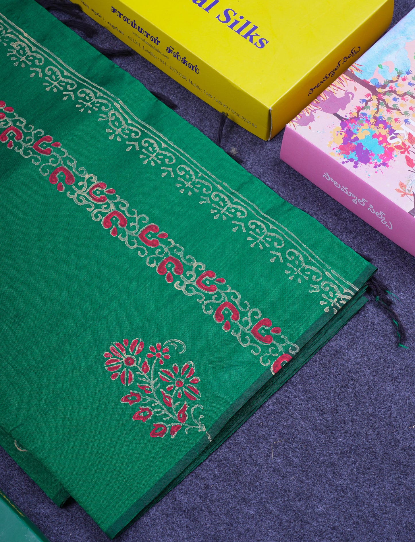 Beautiful Green South Cotton Printed Saree With Contrast Cream Sandal Blouse
