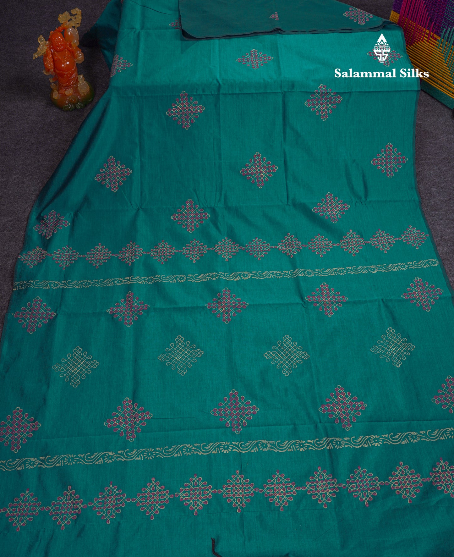 Beautiful Peacock Green South Cotton Printed Saree With Contrast Half White Blouse