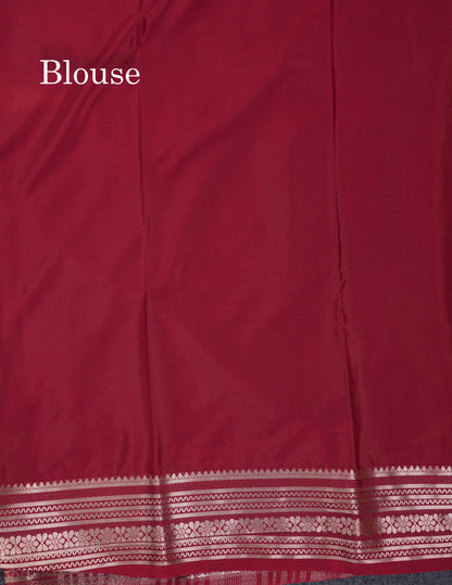 Beautiful Navy Blue Plain Semi Mysore Silk Saree With Contrast Pink Traditional Border