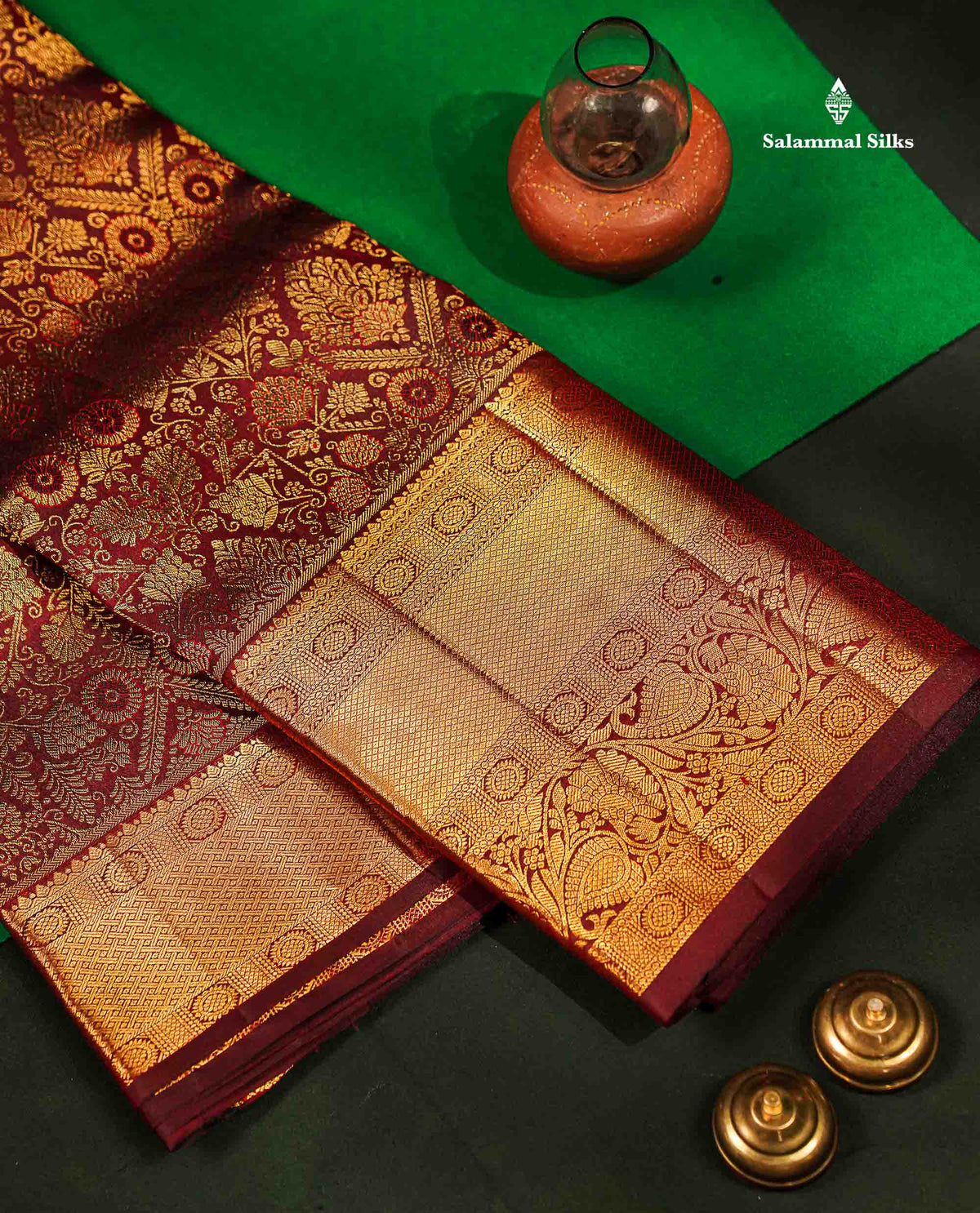Beautiful Dark Brown Bridal Pure Kanjivaram Silk Saree With Traditional Evening Morning Border