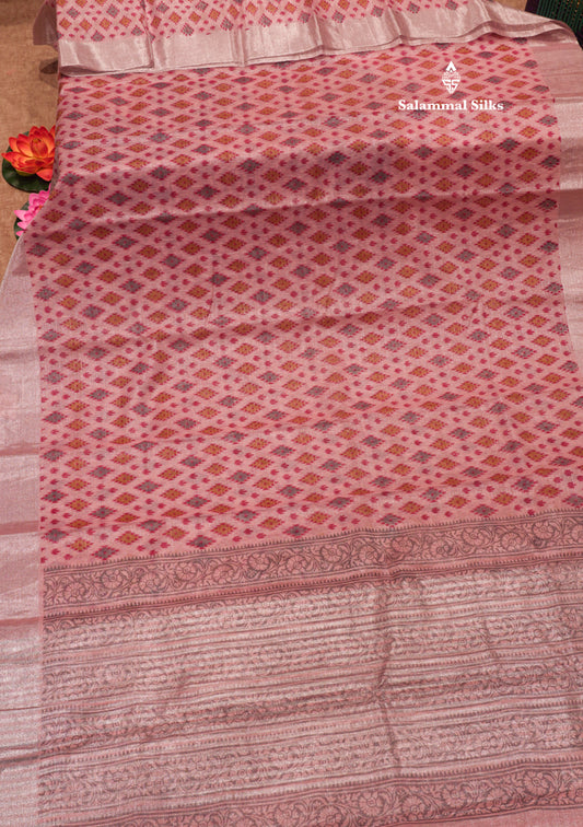 Baby Pink Colour Tissue Kota Cotton Printed Saree With Tissue Border