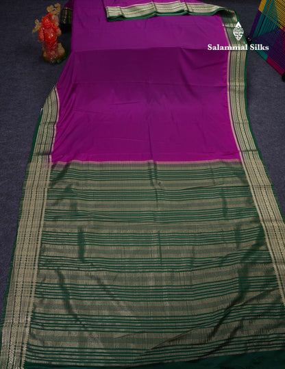 Beautiful Navy Blue Plain Semi Mysore Silk Saree With Contrast Pink Traditional Border
