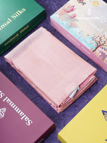 Baby Pink Bridal Kanjivaram Pure Silk Saree With Self Gold Zari Long Border