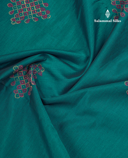 Beautiful Peacock Green South Cotton Printed Saree With Contrast Half White Blouse