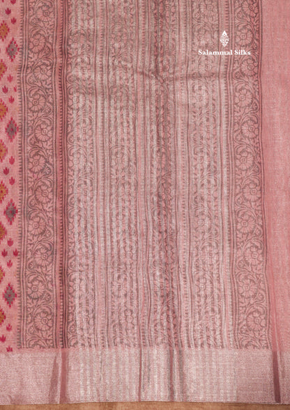 Baby Pink Colour Tissue Kota Cotton Printed Saree With Tissue Border